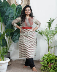 Cream bagru yoke kurta