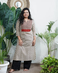 Cream bagru yoke kurta