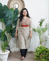 Cream bagru yoke kurta