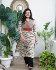 Cream bagru yoke kurta