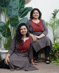 Black ajrakh choti buti yoke kurta