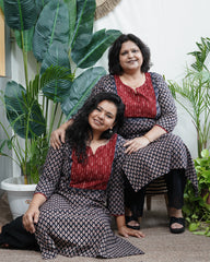 Black ajrakh choti buti yoke kurta