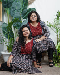 Black ajrakh choti buti yoke kurta