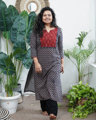 Black ajrakh choti buti yoke kurta