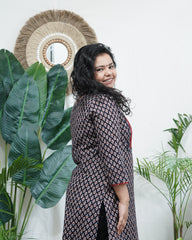 Black ajrakh choti buti yoke kurta