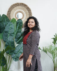 Black ajrakh choti buti yoke kurta