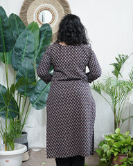 Black ajrakh choti buti yoke kurta