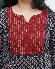 Black ajrakh choti buti yoke kurta