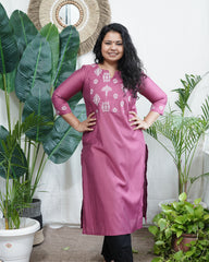Pink muslin embroidered yoke kurta