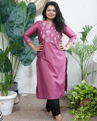 Pink muslin embroidered yoke kurta
