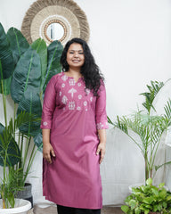 Pink muslin embroidered yoke kurta