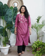 Pink muslin embroidered yoke kurta