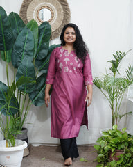 Pink muslin embroidered yoke kurta