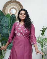 Pink muslin embroidered yoke kurta
