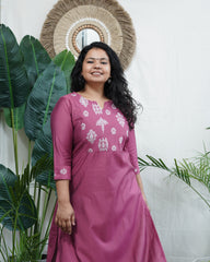 Pink muslin embroidered yoke kurta