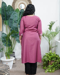 Pink muslin embroidered yoke kurta
