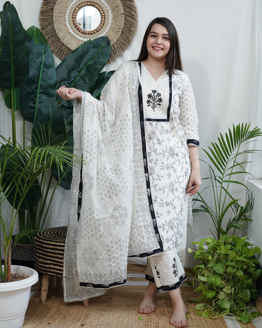 Cream yoke full suit set