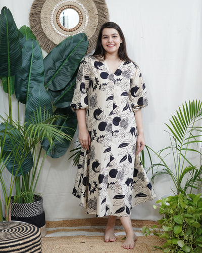 Anar print beige dress with lining
