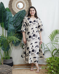 Anar print beige dress with lining