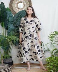 Anar print beige dress with lining
