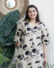 Anar print beige dress with lining