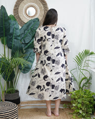 Anar print beige dress with lining