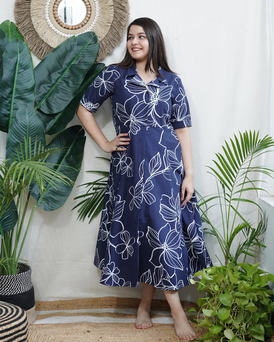 Dark blue big flower dress
