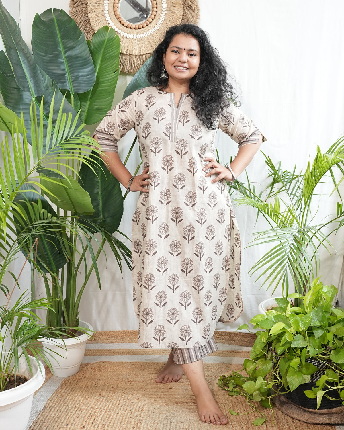 Brown flower Kurta Only