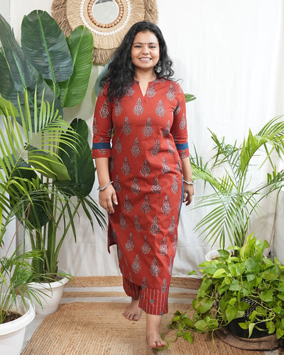 Maroon Sanganeri print coord set