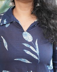 Indigo Floral Collared Kurta