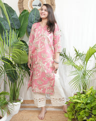 Pink floral Muslin silk kurta