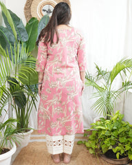 Pink floral Muslin silk kurta