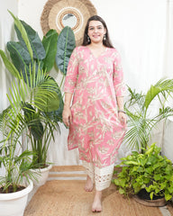 Pink floral Muslin silk kurta
