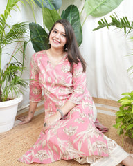 Pink floral Muslin silk kurta