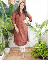 Brick red muslin silk kurta