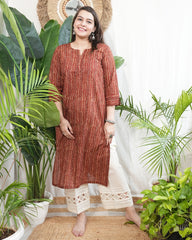 Brick red muslin silk kurta