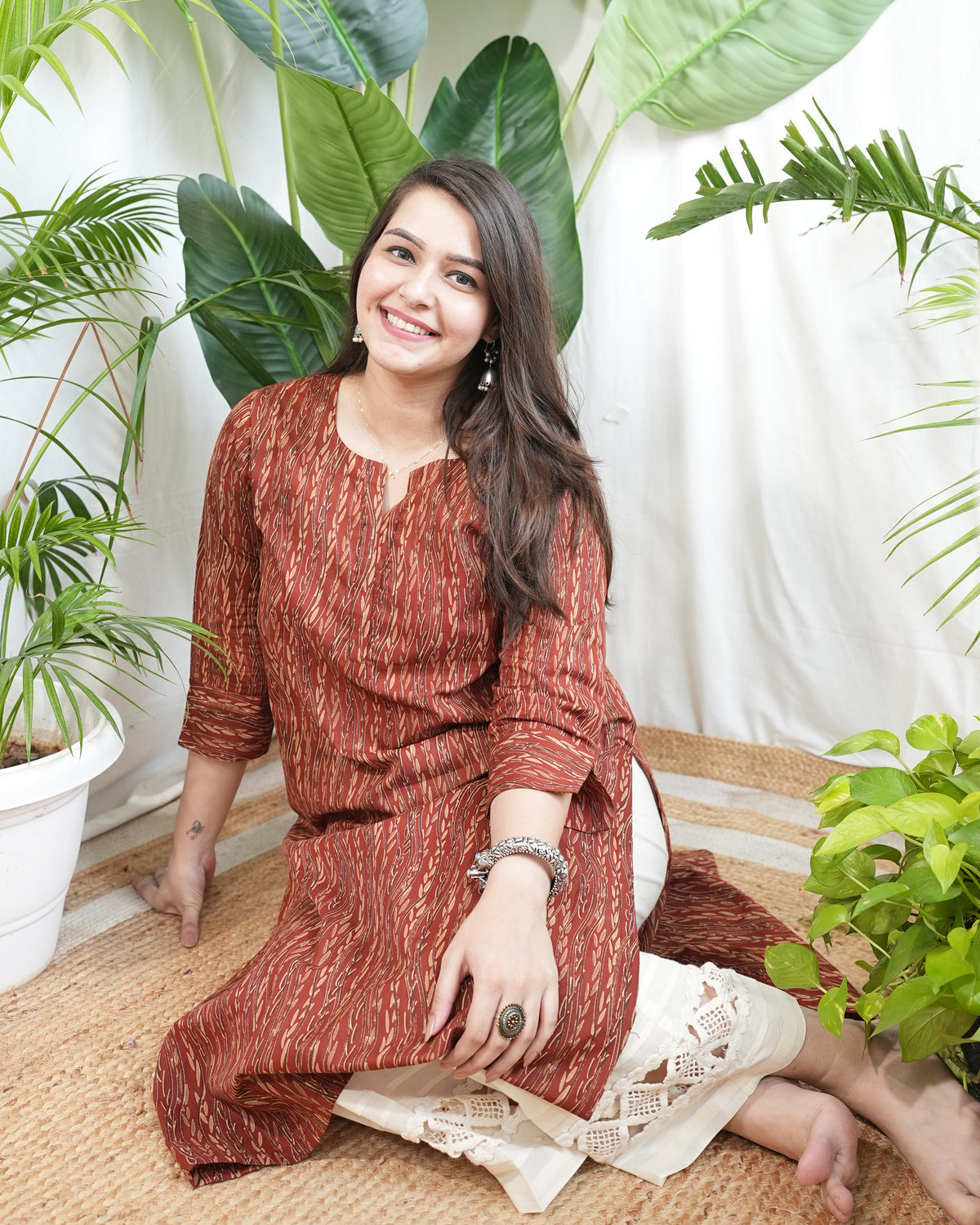Brick red muslin silk kurta