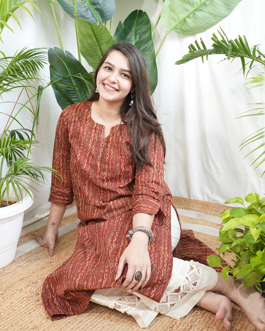 Brick red muslin silk kurta