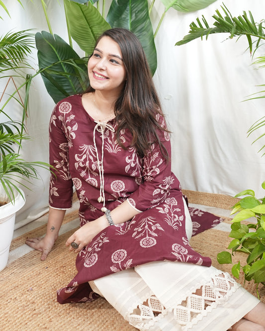 Wine big flower kodhi kurta