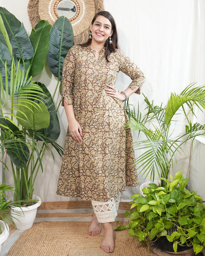 Mehendi green kalamkari aline kurta