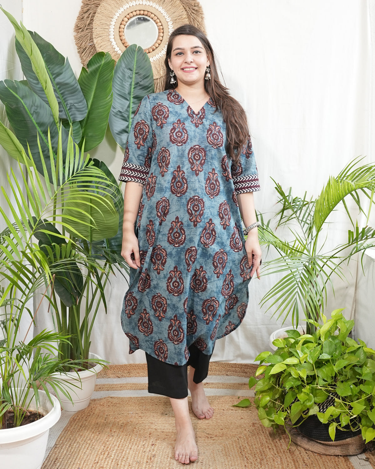 Indigo big buta printed kurta