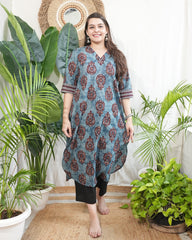 Indigo big buta printed kurta