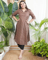 Beige Maroon flower Printed Kurta