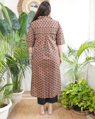 Beige Maroon flower Printed Kurta