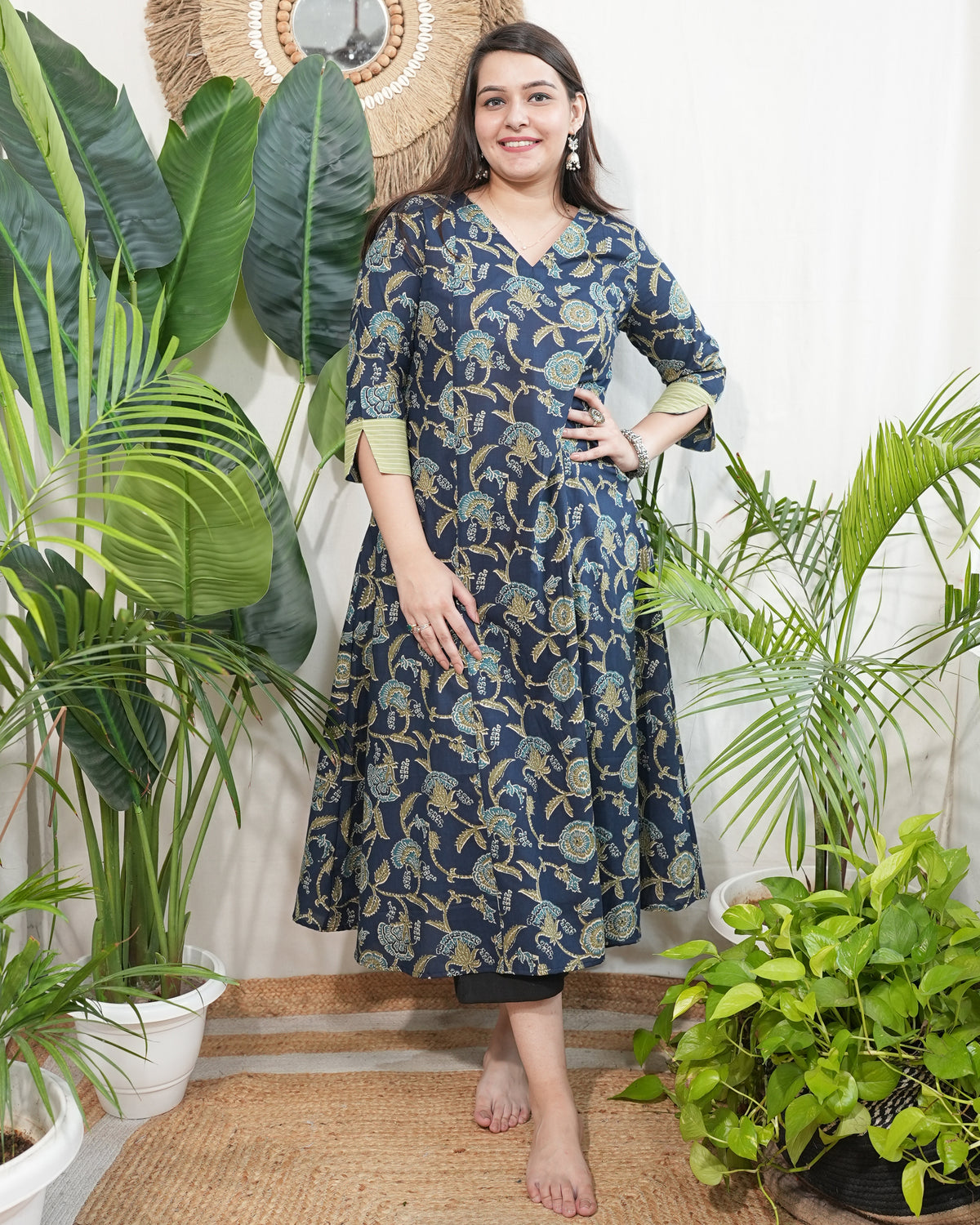 Peacock Green floral kurta