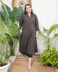 Brown geometric bagru Aline kurta