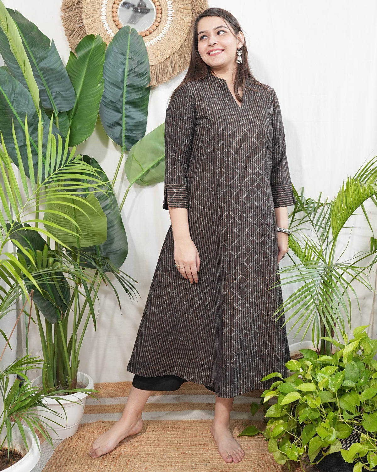 Brown geometric bagru Aline kurta