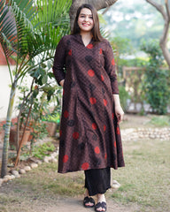 Dark brown bindi chanderi Aline Kurta with pocket