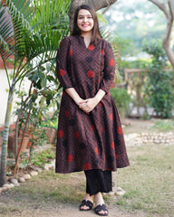 Dark brown bindi chanderi Aline Kurta with pocket