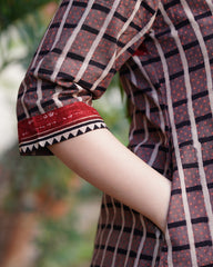Brown checks ajrakh kurta with pocket